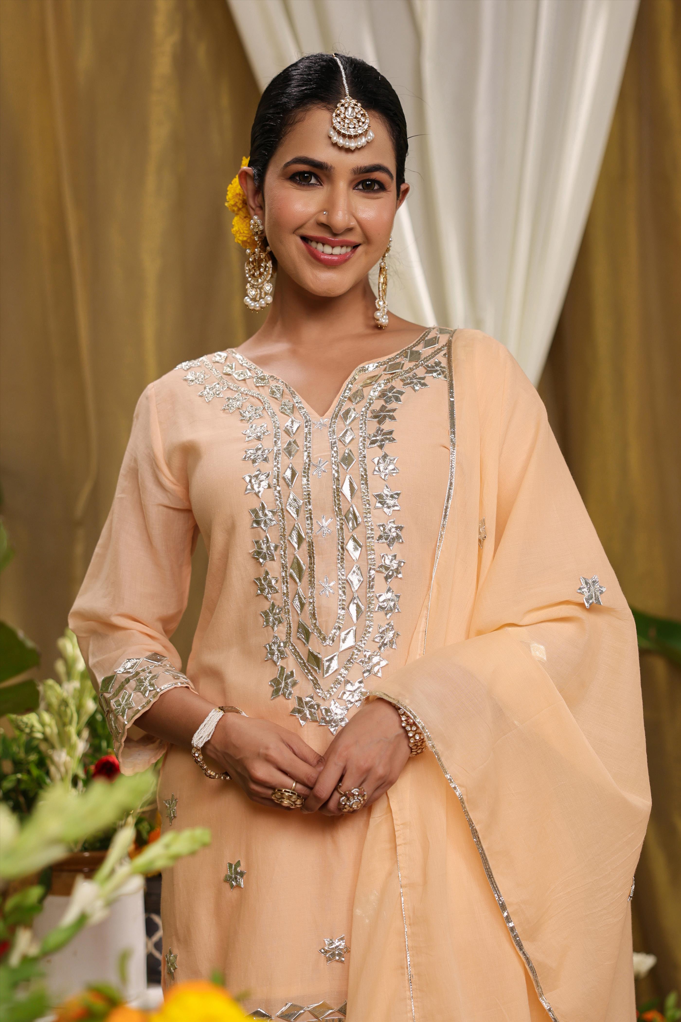 Pastel and Bling Peach Ethnic Sharara Set With Dupatta