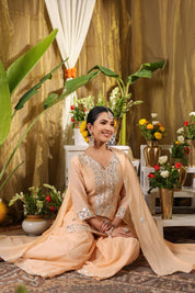 Pastel and Bling Peach Ethnic Sharara Set With Dupatta