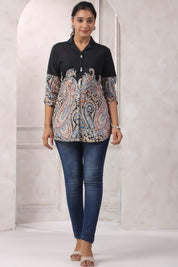 Black Printed Cotton Top