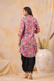 Multi Abstrac Printed Shawl Collar Kurta With Tulip Dhoti Pants