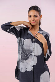 Black Printed Russian Silk Top