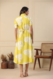 Lemon Russian Silk Floral Printed Midi Dress