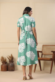 Mint Green Russian Silk Floral  Printed Midi Dress