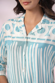 Light Blue Abstract Print Russian Silk Tunic