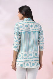 Light Blue Abstract Print Russian Silk Tunic