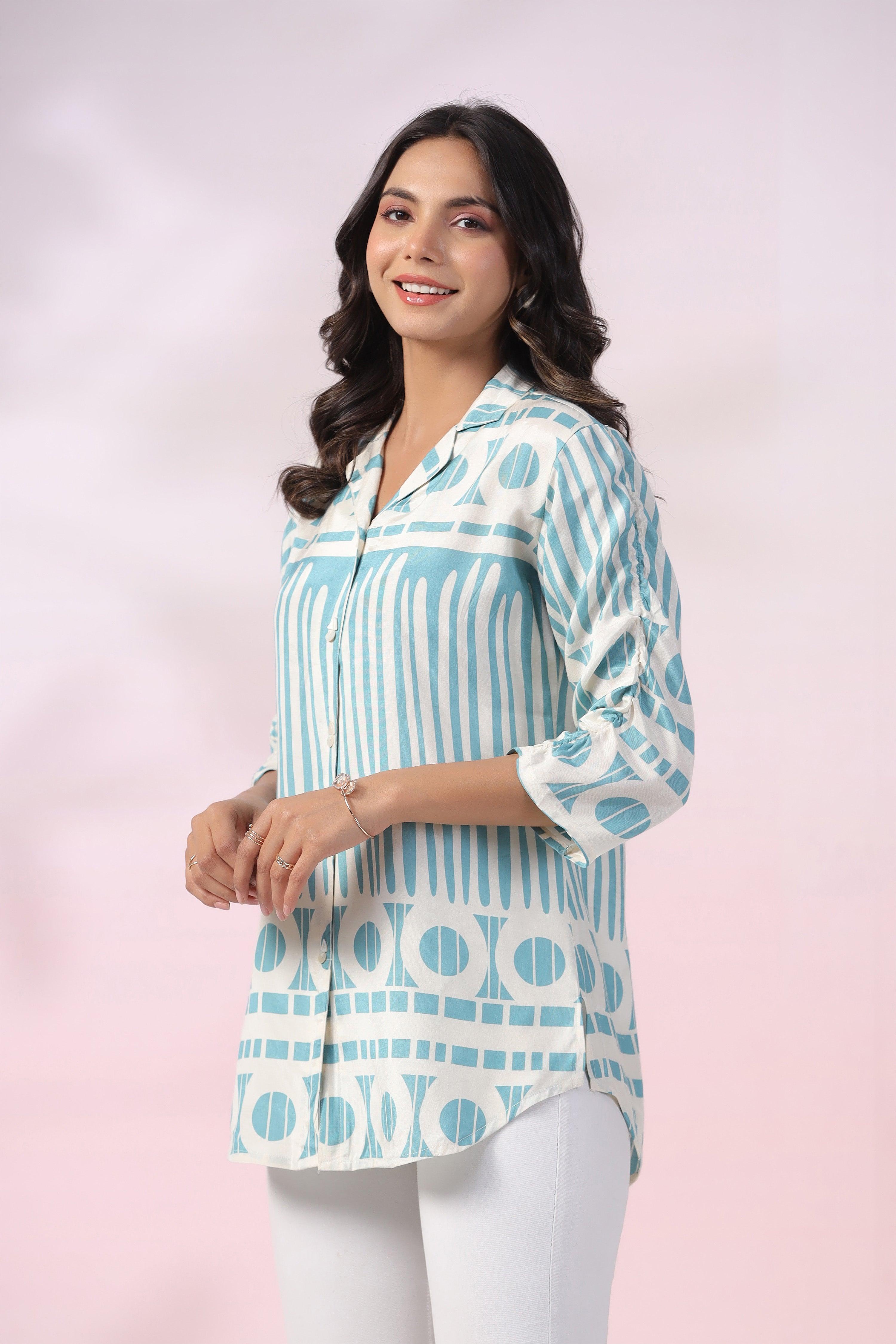 Light Blue Abstract Print Russian Silk Tunic