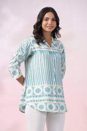 Light Blue Abstract Print Russian Silk Tunic