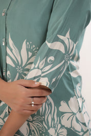 Sage Green Russian Silk Floral Printed Top