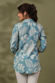 Light Blue Floral Print  Russian Silk Tunic