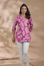 Pink Floral Print Russian Silk Tunic