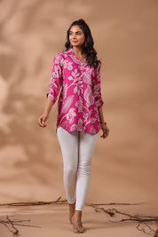 Pink Floral Print Russian Silk Tunic