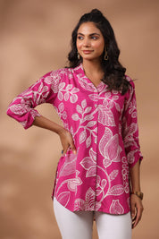 Pink Floral Print Russian Silk Tunic