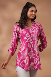 Pink Floral Print Russian Silk Tunic