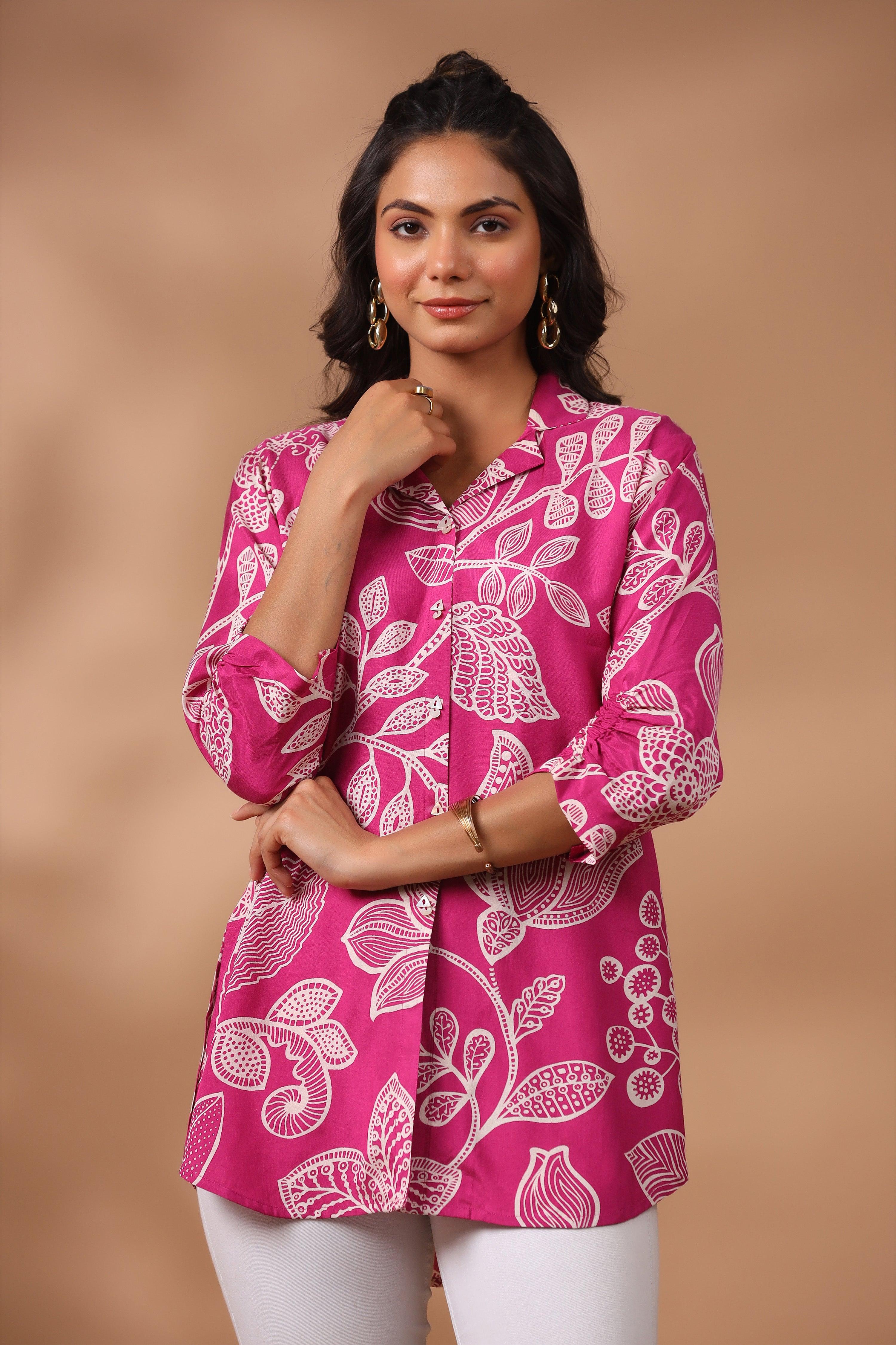 Pink Floral Print Russian Silk Tunic