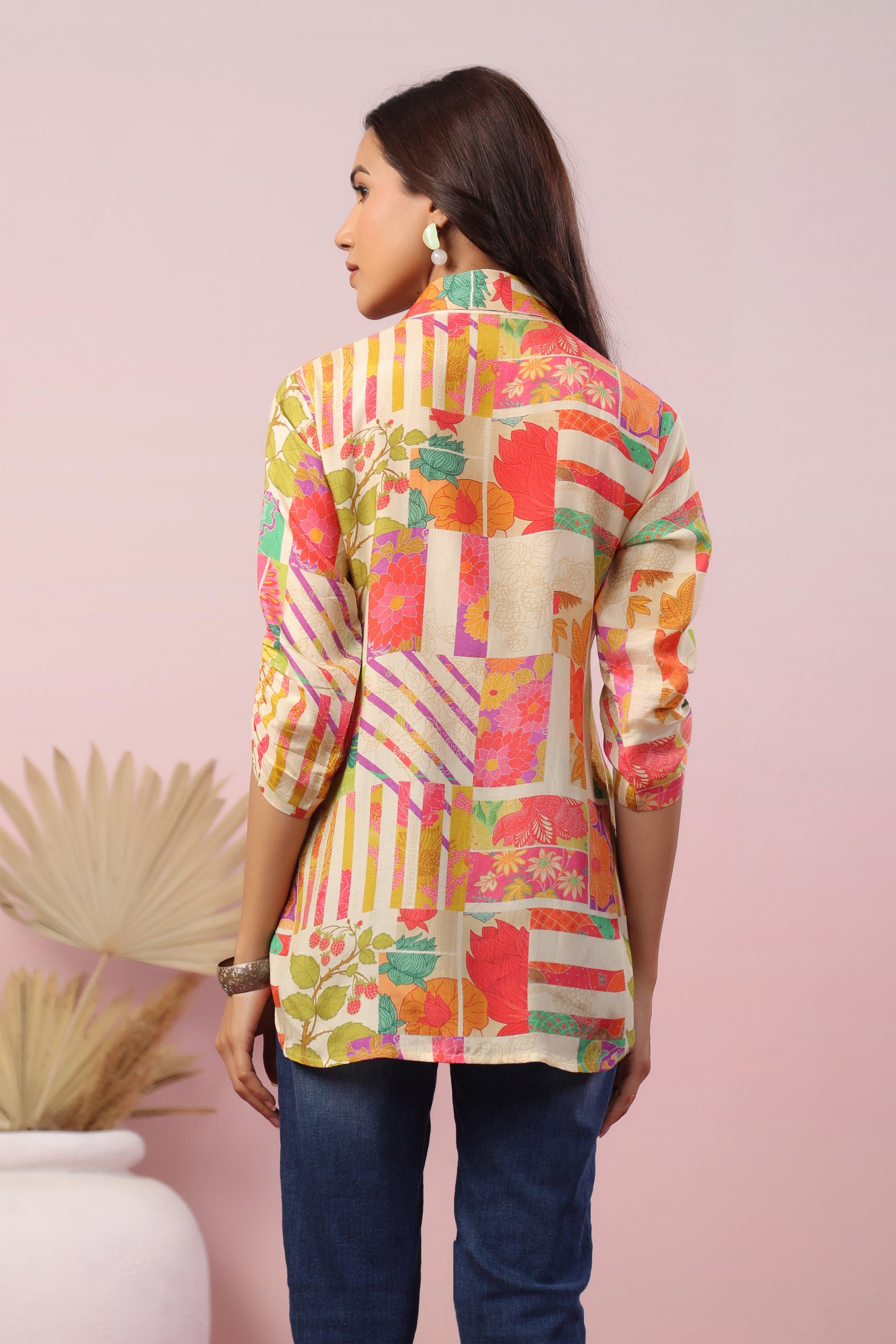 Multi Floral Geometric Printed Tunic