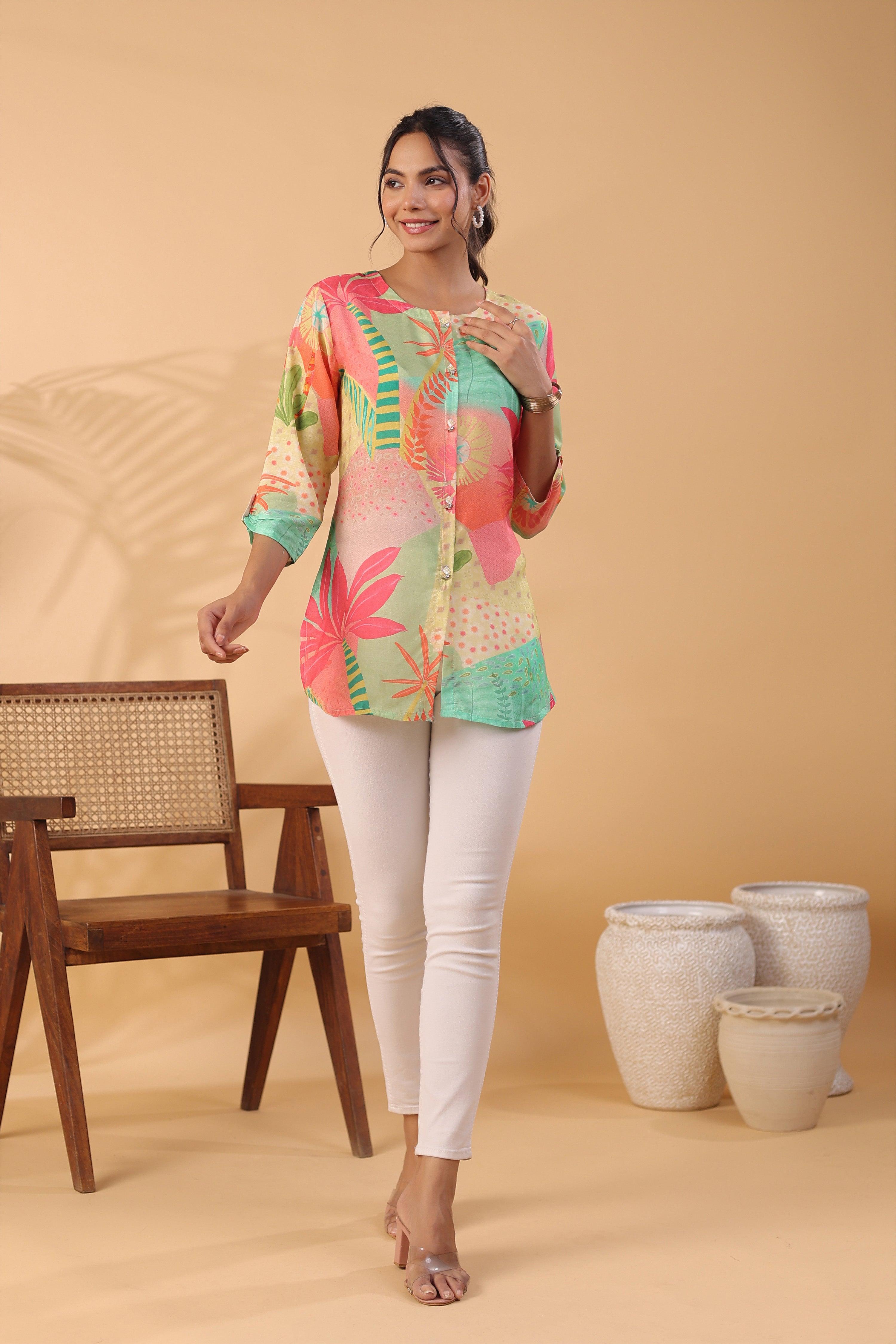 Multi Floral Print Russian Silk Tunic