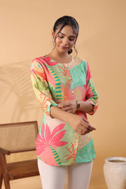 Multi Floral Print Russian Silk Tunic