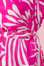 Hot Pink Russian Silk Floral  Printed Midi Dress