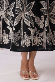 Black Russian Silk Printed Midi Dress