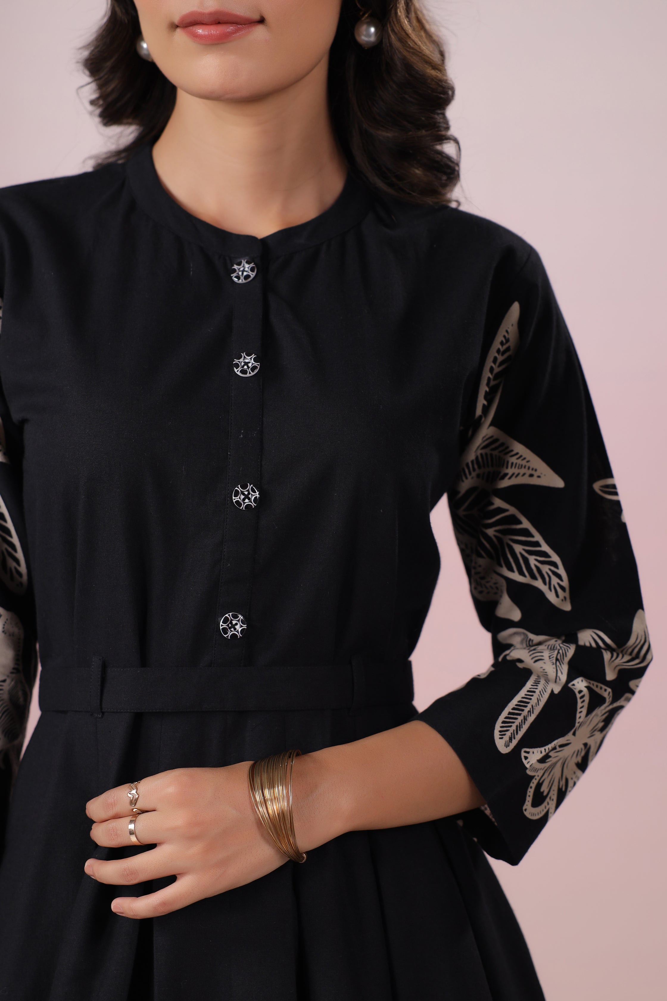 Black Russian Silk Printed Midi Dress