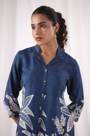 Royal Blue Bold Floral Printed Russian Silk Tunic