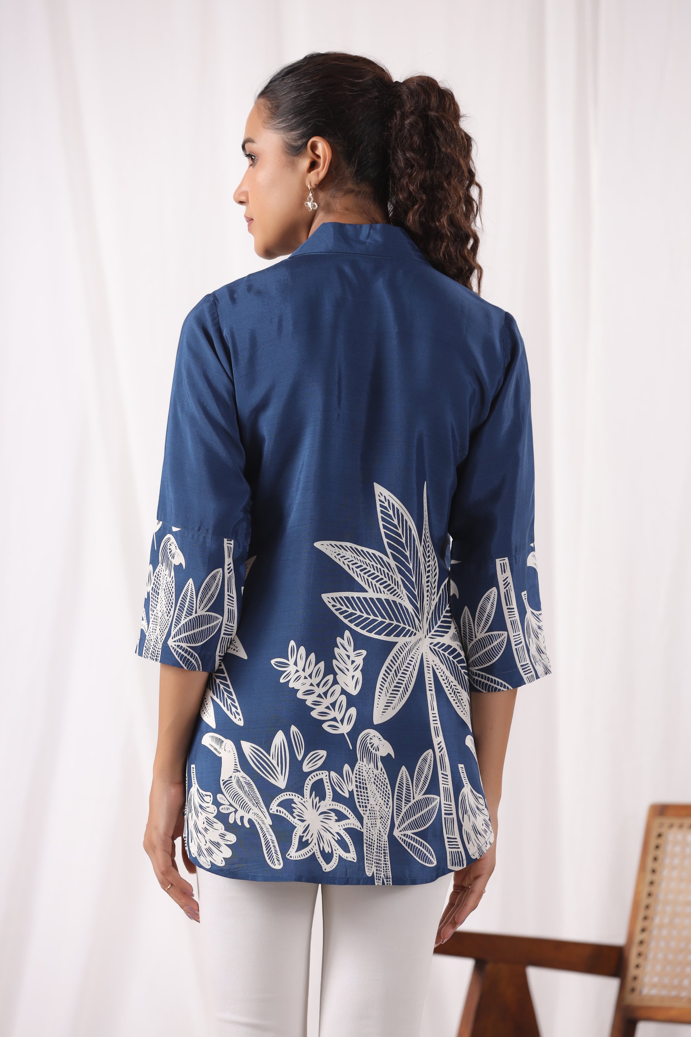 Royal Blue Bold Floral Printed Russian Silk Tunic