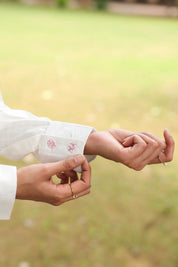 Pink Cotton Slub Co-ord Set with Green Flower Embellishment