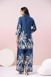 Blue Bold Palm Russian Silk Print Co-Ord Set