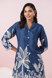 Blue Bold Palm Russian Silk Print Co-Ord Set