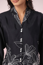 Black Cat Floral Printed Russian Silk Tunic