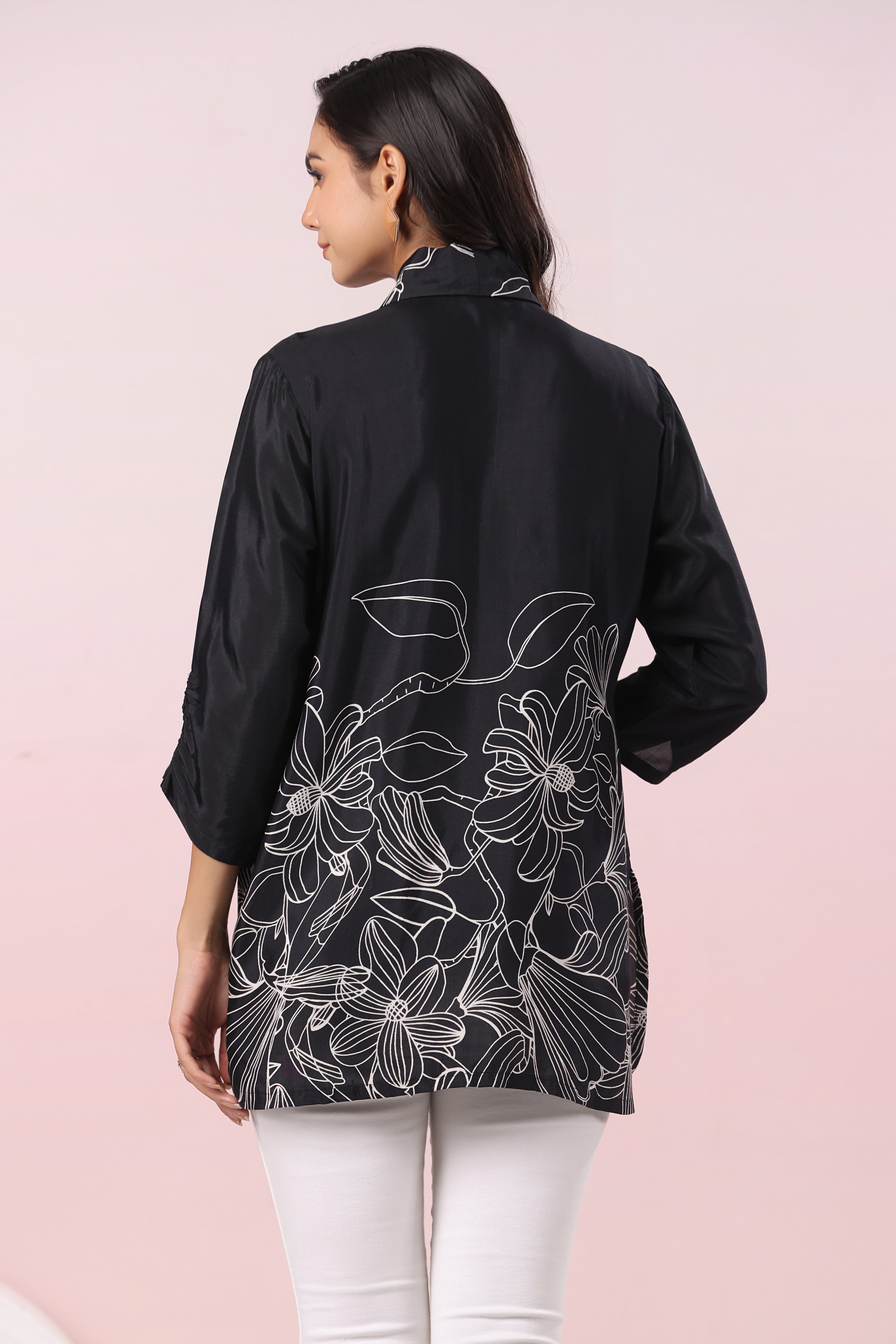 Black Cat Floral Printed Russian Silk Tunic