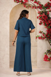 Prussian Blue Embroidered Cotton Flex Co-ord Set
