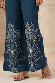 Prussian Blue Embroidered Cotton Flex Co-ord Set