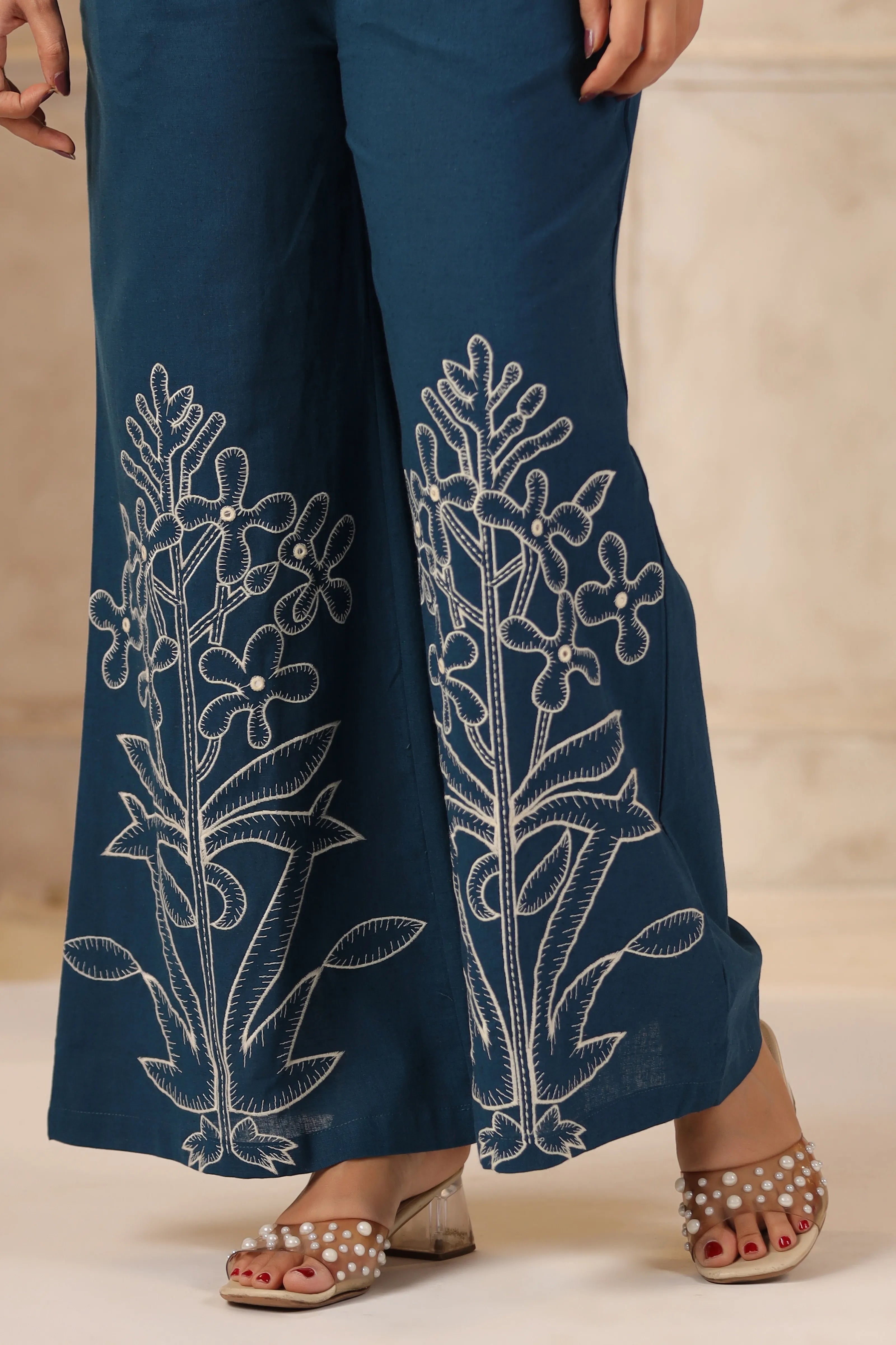 Prussian Blue Embroidered Cotton Flex Co-ord Set