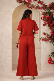Brick Red Embroidered Cotton Flex Co-ord Set