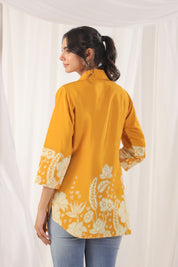 Mustard Floral Printed Russian Silk Top