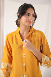 Mustard Floral Printed Russian Silk Top