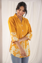 Mustard Floral Printed Russian Silk Top