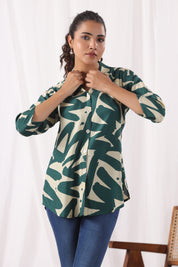 Green Russian Silk Floral Printed  Shirt