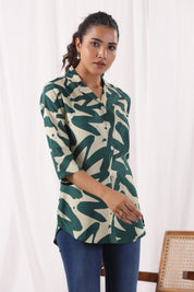 Green Russian Silk Floral Printed  Shirt