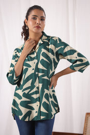 Green Russian Silk Floral Printed  Shirt