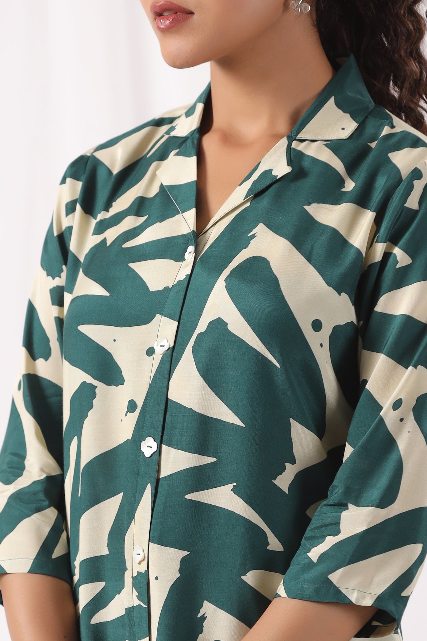 Green Russian Silk Floral Printed  Shirt