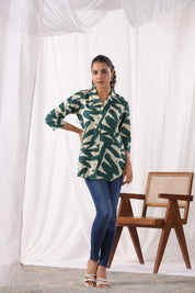 Green Russian Silk Floral Printed  Shirt