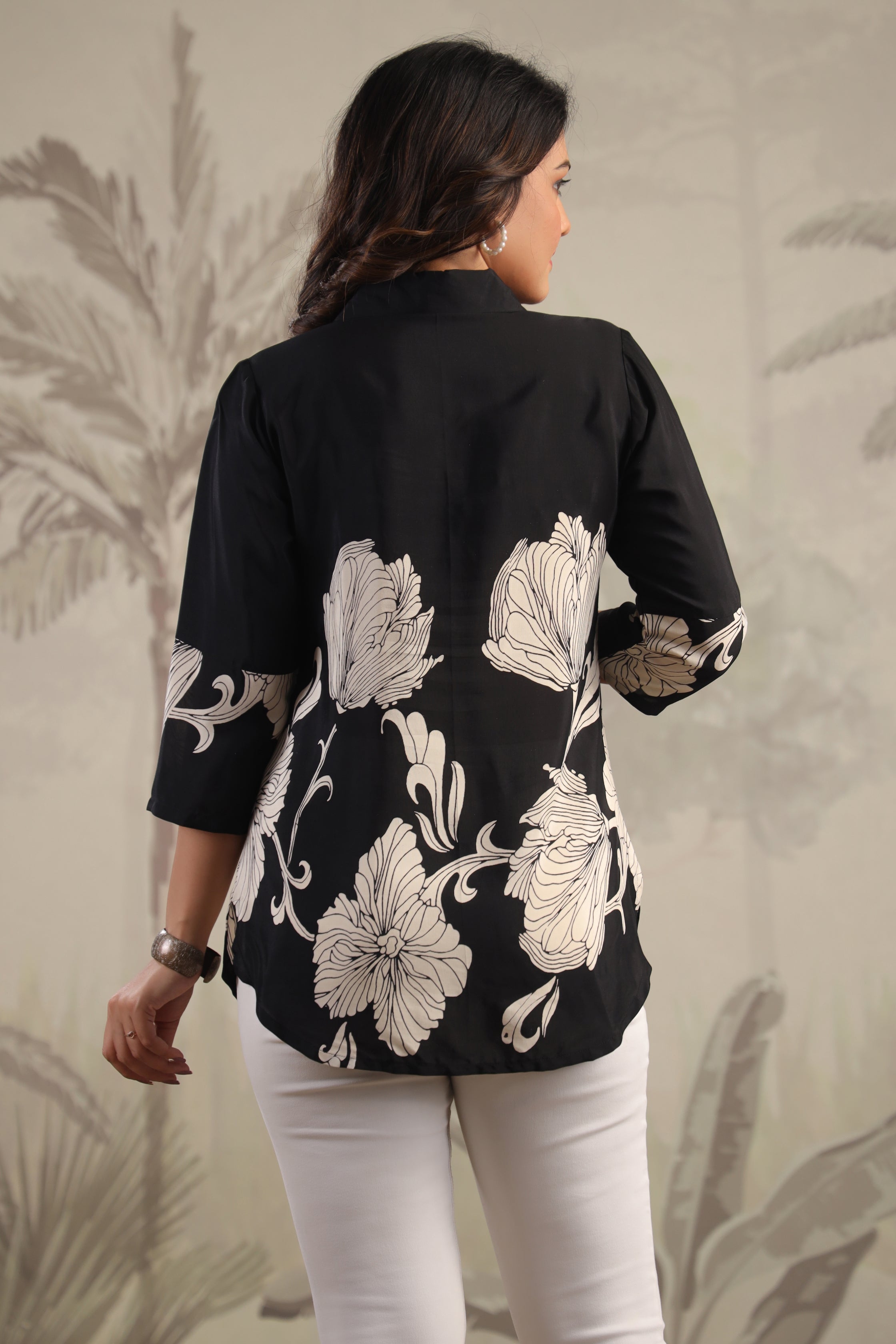 Black Floral Printed Russian Silk Tunic