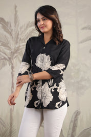 Black Floral Printed Russian Silk Tunic