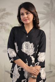 Black Floral Printed Russian Silk Tunic