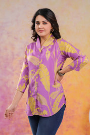 Lavender Base Yellow Color abstract print Russian Silk Tunic