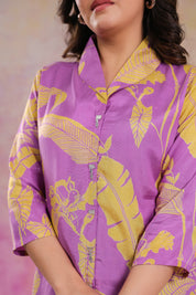 Lavender Base Yellow Color abstract print Russian Silk Tunic