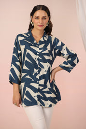 Peacock Blue Abstract Printed Russian Silk Tunic