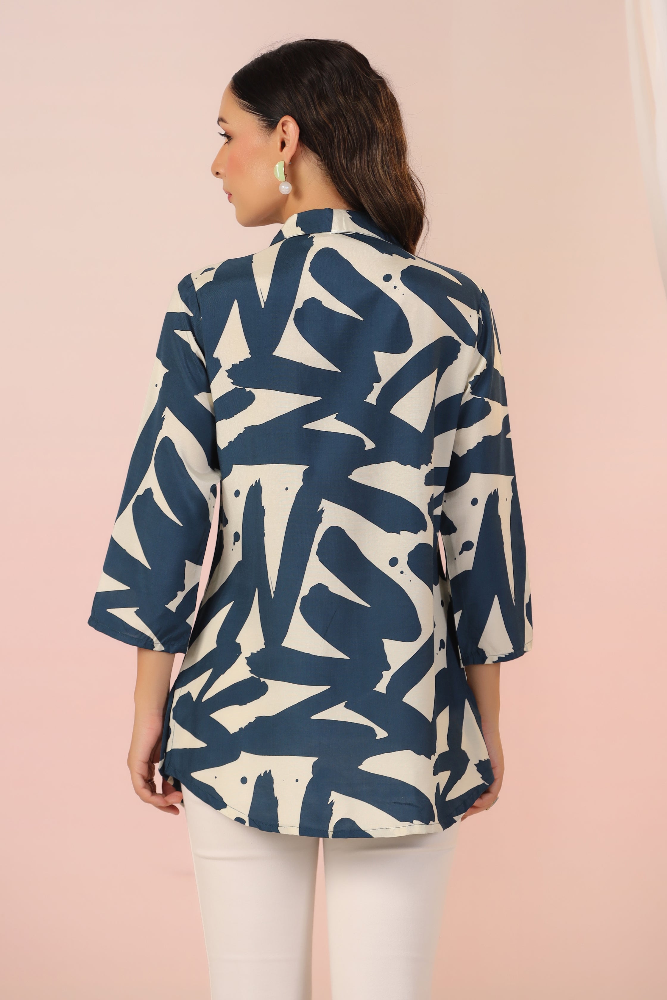 Peacock Blue Abstract Printed Russian Silk Tunic